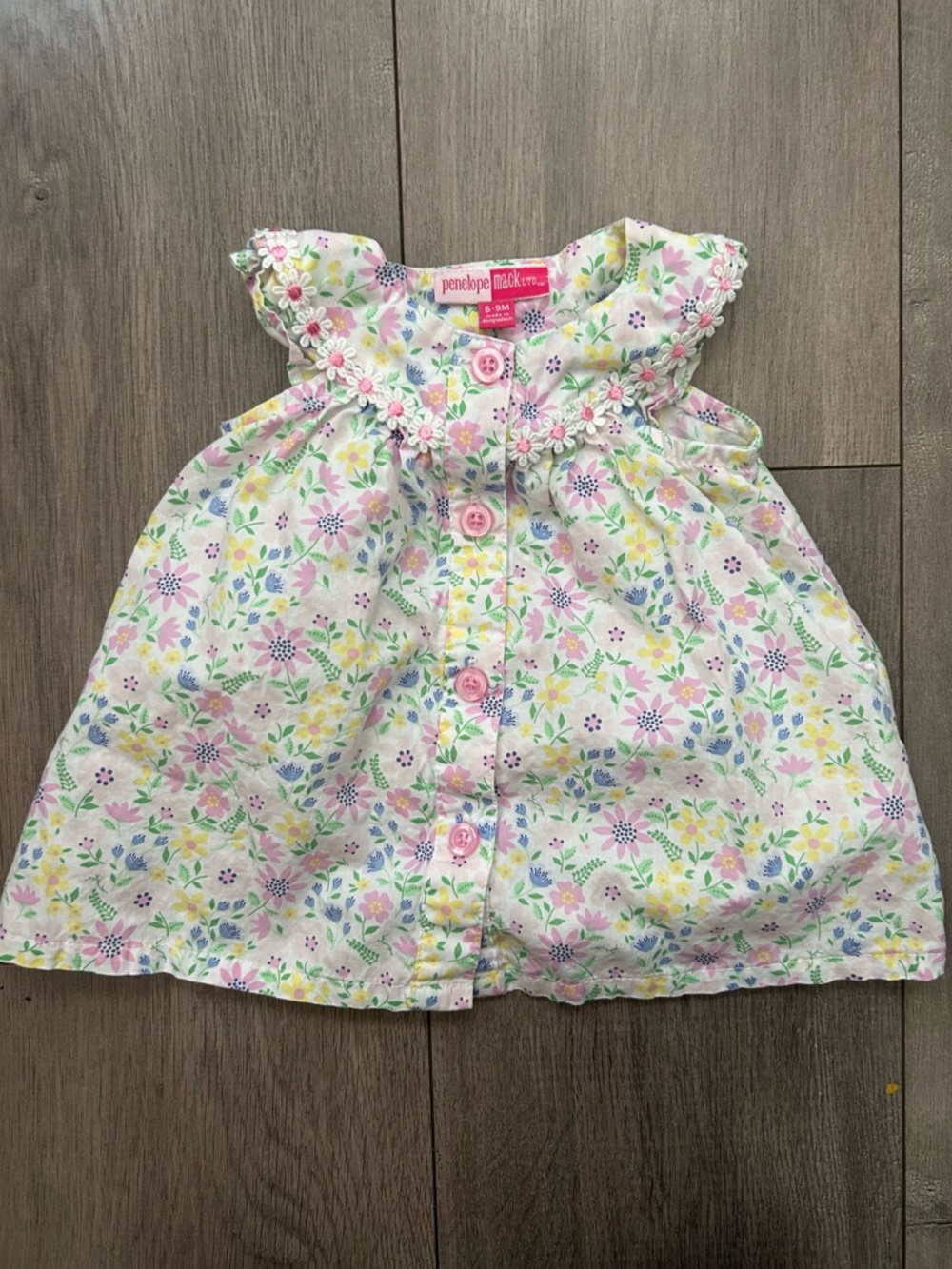 Penelope Mack Pastel Floral Baby Dress - Pink, Yellow, Blue - Sz: 6-9 month's